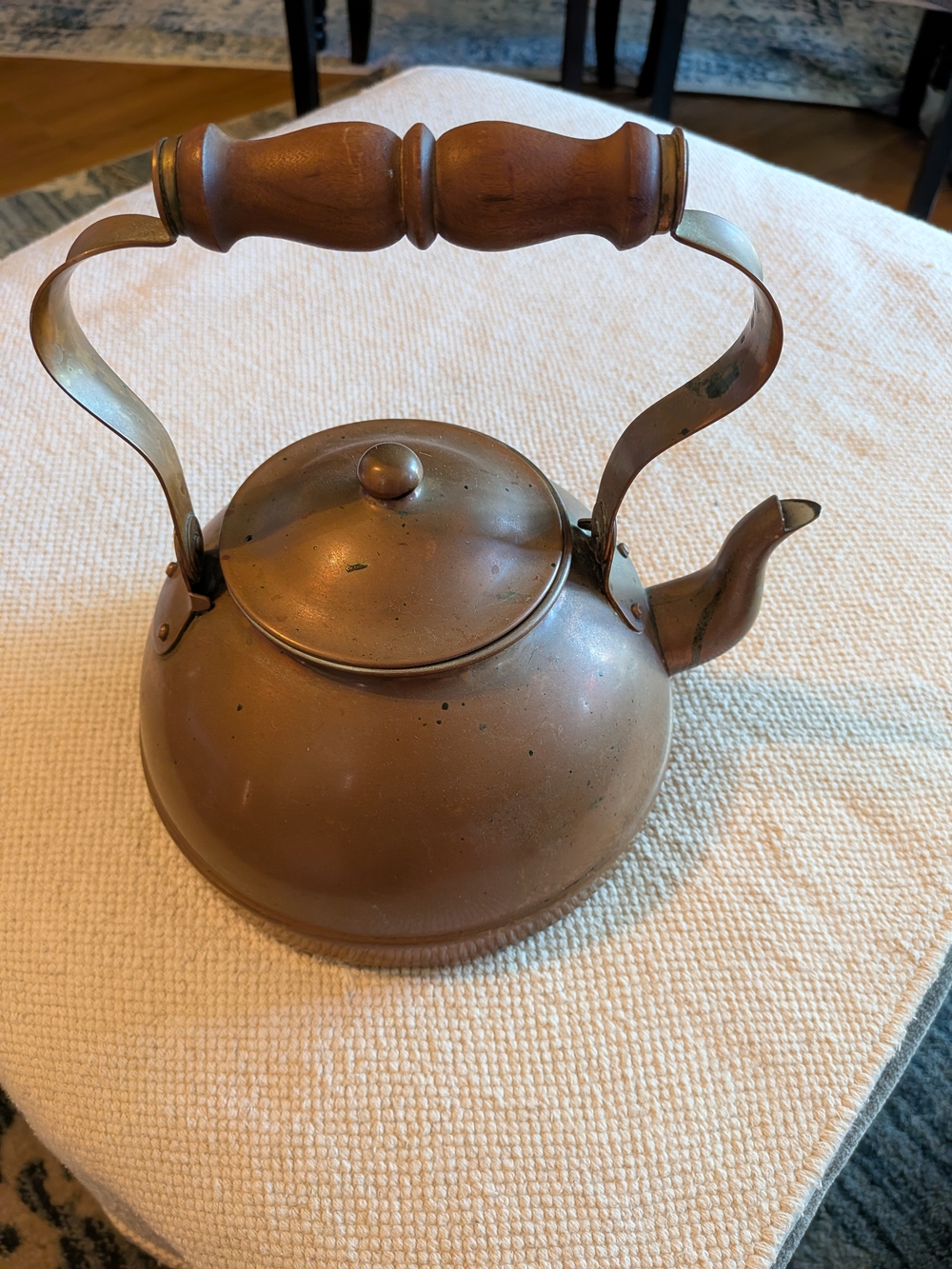 Vtg Copper Tea Kettle with Wooden Handle - Classic Stovetop Kettle